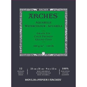 BLOC ENC 23X31 12H ARCHES AQUARELLE FINO 300G BLANC NAT