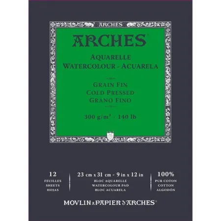 Bloc Enc 23X31 12H Arches Aquarelle Fino 300G Blanc Nat