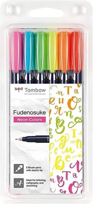 Rotulador Tombow 6 Colores Neon Dual Brush Fudenosuke