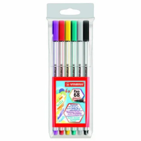 Rotulador Stabilo Pen-68 Brush 6 Colores