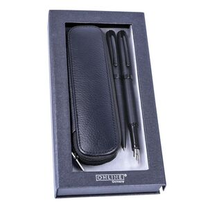 BOLIGRAFO Y PLUMA ONLINE ELEGANZA BLACK STYLE+ESTUCHE CUERO