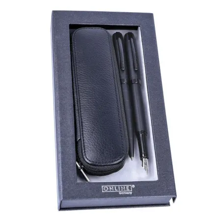 Boligrafo y Pluma Online Eleganza Black Style+Estuche Cuero