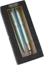 JUEGO BOLIGRAFO Y PLUMA ELEGANZA TURQUESA SATIN 