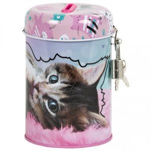 HUCHA DE METAL CON TAPADERA Y CANDADO GATITOS