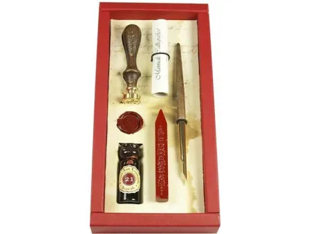 Set Escritura Plumilla+Tintero+Sello Lacre