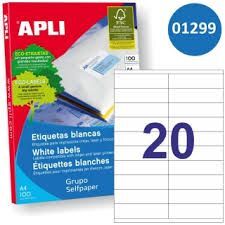 ETIQUETA APLI 1299 ADHESIVA 105X 29MM 20U/H 100 HOJAS