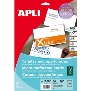 TARJETA VISITA APLI 90X50,8 10H 10U/H MICROPERFORADAS MATE 200G 