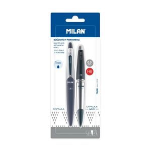 SET BOLIGRAFO 1MM + PORTAMINAS 0,5MM SILVER MILAN