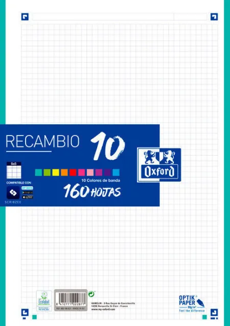 Recambio Oxford A4 5X5 10 Colores 160H 90Gr