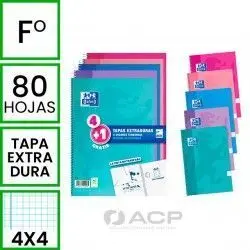Pack 4+1 Bloc Oxford Fº 4X4 Colores Pastel T. dura 80H 90Gr
