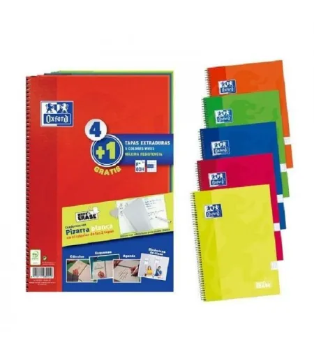 Pack 4+1 Bloc Oxford Fº 4X4 Colores Vivos T. dura 80H 90Gr