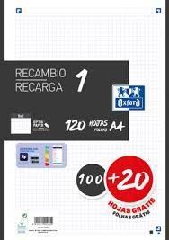 RECAMBIO OXFORD 5X5 100+20H 90GR NEGRO A4