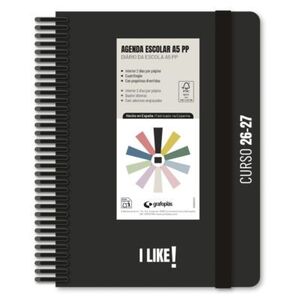 AGENDA ESCOLAR A5 26/27 D/P PP I LIKE NEGRA GRAFOPLAS