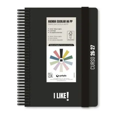 Agenda Escolar A6 D/P Pp I Like Negra Grafoplas