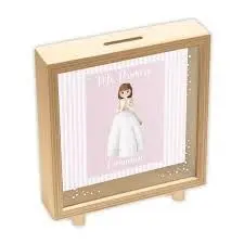 Hucha Madera Comunion Niña Personalizable 15X15X5 cm