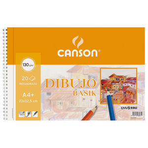 BLOC DE DIBUJO CANSON BASIK A4+ ESPIRAL 20 HOJAS 130 GRAMOS CON RECUADRO