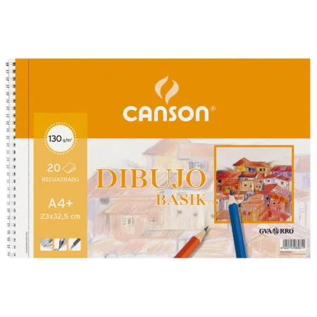Bloc de Dibujo Canson Basik A4+ Espiral 20 Hojas 130 Gramos con Recuadro