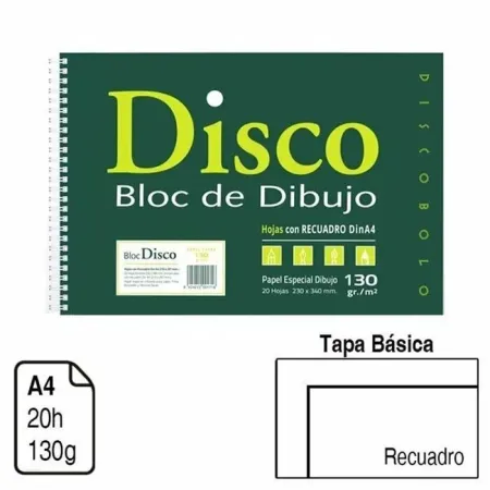 Bloc Dibujo Folio Disco 170R con Recuadro Espiral