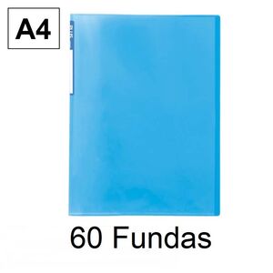 CARPETA A4 60 FUNDAS PLUS TRANSLUCIDA AZUL