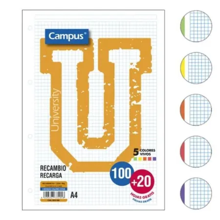 Recambio Campus A4 5X5 120H 90Gr 4 Taladros Colores Vivos