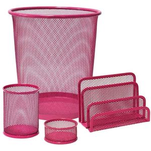 SET ESCRITORIO COLORES REJILLA ROSA 4 PIEZAS
