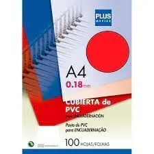 Cubierta A4 Pvc 0. 18Mm Rojo Transparente 100Ud Plus Office
