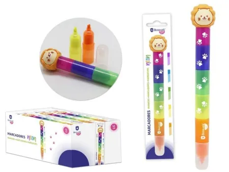 Marcador Leon Multicolor 5 Colores Neon
