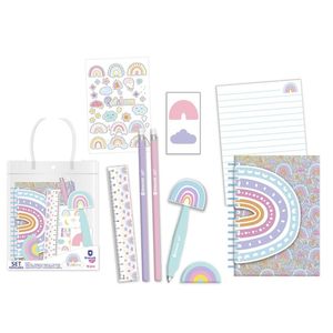 SET PAPELERIA CON BOLSA RAINBOW