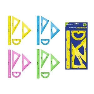 JUEGO REGLA PLASTICO 4UD NEON GLOW IN THE DARK BISMARK