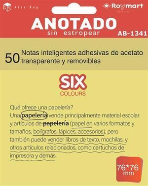 NOTAS ADHESIVAS 76X76MM TRANSPARENTES AMARILLO FLUOR 50UD