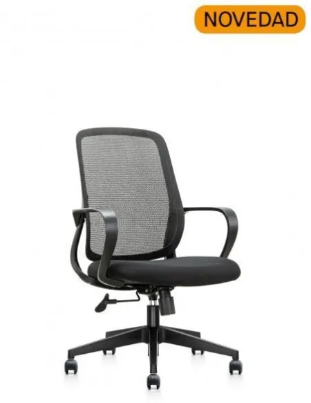 Silla Circle Resp. malla+Reclinacion Sincronizada+Brazos+Rueda Blanda+Tapizado Negro
