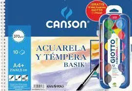 Bloc Dibujo A4+ 10H 370Gr Acuarela + 12 Acuarelas Giotto