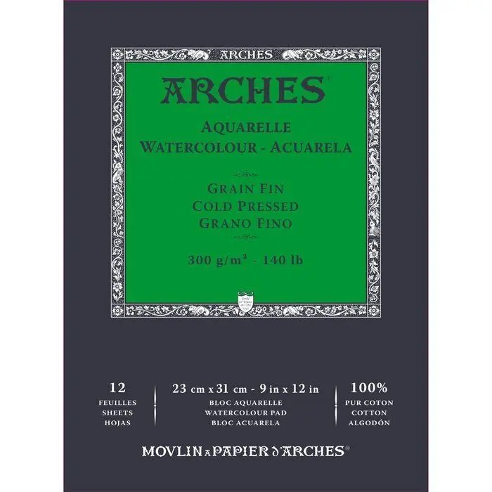 Bloc Enc 23X31 12H Arches Aquarelle Fino 300G Blanc Nat