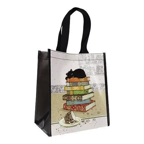 Bolsa Rafia con Asas Gato Negro Encima de Libros