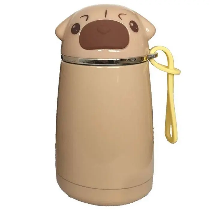 Botella Termo de Acero Inoxidable Frío y Calor Forma de Perro Pug Carlino 300Ml