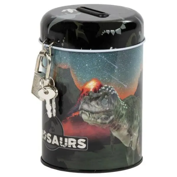 Hucha de Metal con Tapadera y Candado Dinosaurios