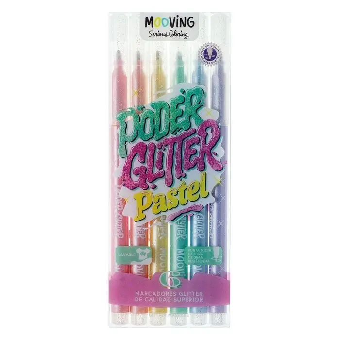 Set 6 Marcadores Glitter Pastel Surtidos