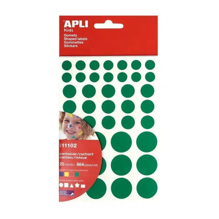 Bolsa Gomets Apli Geomtricos Removibles Amarillo, Azul, Rojo y Verde 20 Hojas
