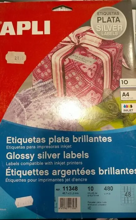 Etiqueta Adh Apli 45,7X21,2 10H 48U/H Plata Brillo