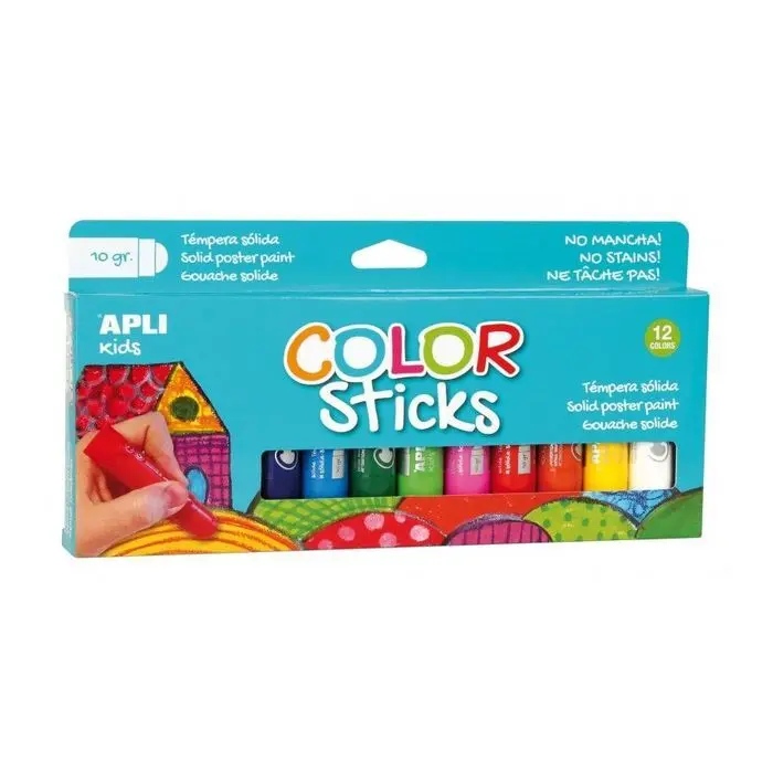 Tempera Solida Apli Sticks Colores 12U