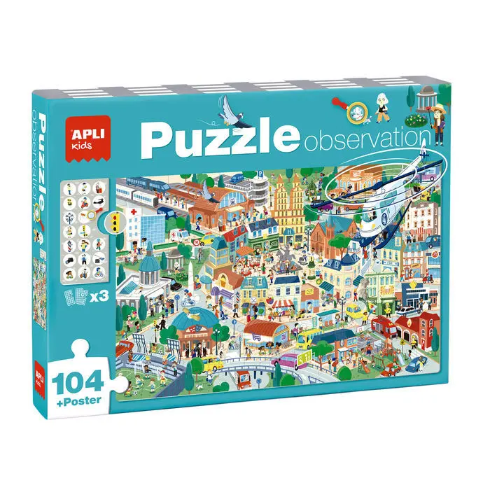 Puzle Observation Ciudad - 104 Piezas Tamaño 5 X 5 cm. Incluye 3 Fichas con Objetos para Buscar