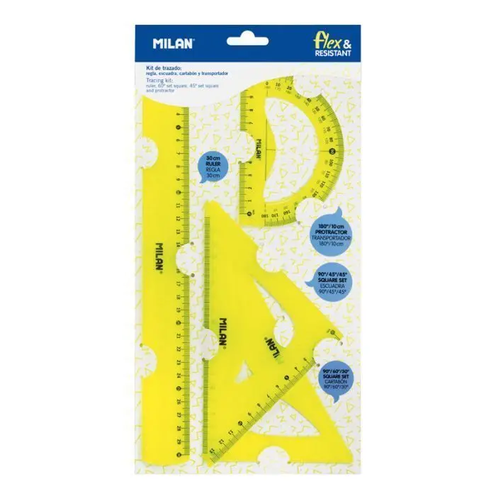 Juego Regla Plastico 4Ud Flexible Amarillo Acido Milan