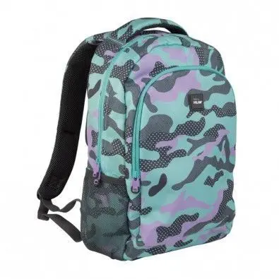 Mochila Escolar Turquoise Camouflage, Turquesa y Lila