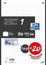 Recambio Oxford A4 5X5 120H 90Gr Negro