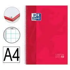 Bloc Oxford A4 5X5 T. extradura 80H 90Gr Rojo European Book 1