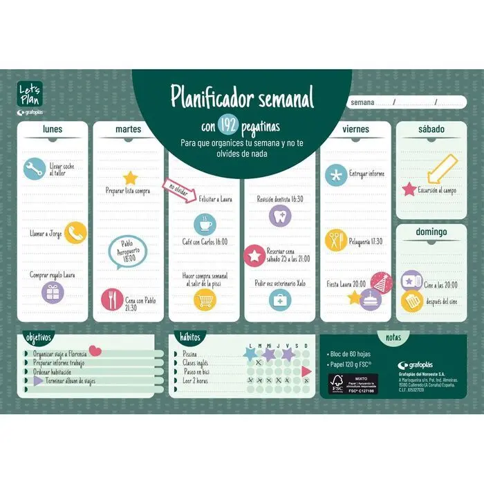 Planificador Semanal A3 C/Pegatinas Castaño Verde