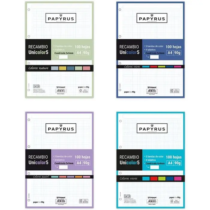Recambio Uni A4 4X4 100H 90Gr 5 Colores