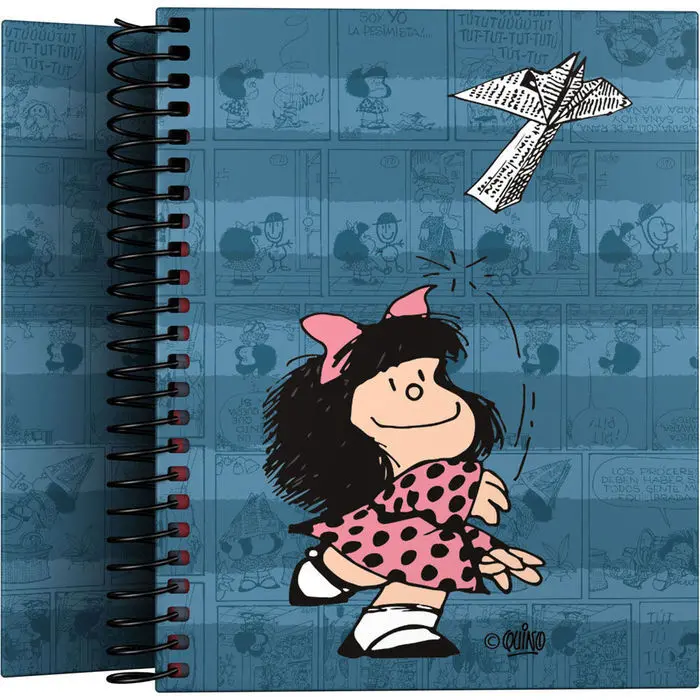Cuadernos A6 Forrado Papel Plast. Tapa Dura 100 H. 70 G Cuadricula 5X5 mm Mafalda 21 Avion