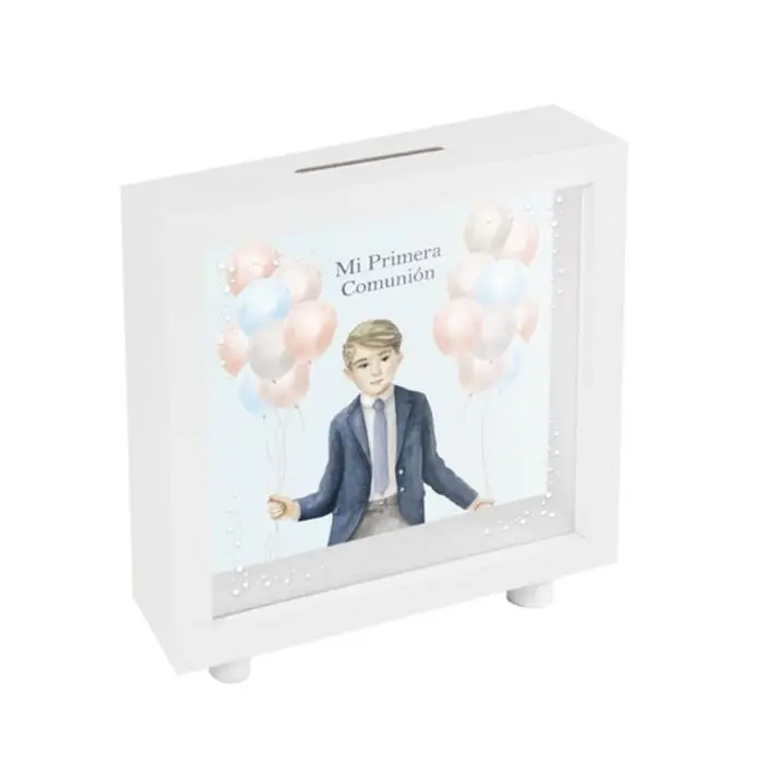 Hucha Blanca Primera Comunion Niño Globos