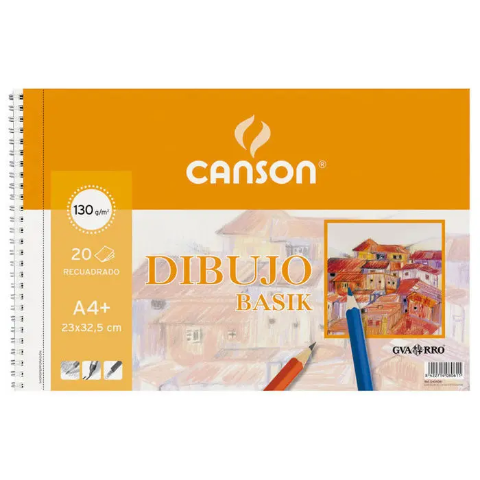 Bloc de Dibujo Canson Basik A4+ Espiral 20 Hojas 130 Gramos con Recuadro